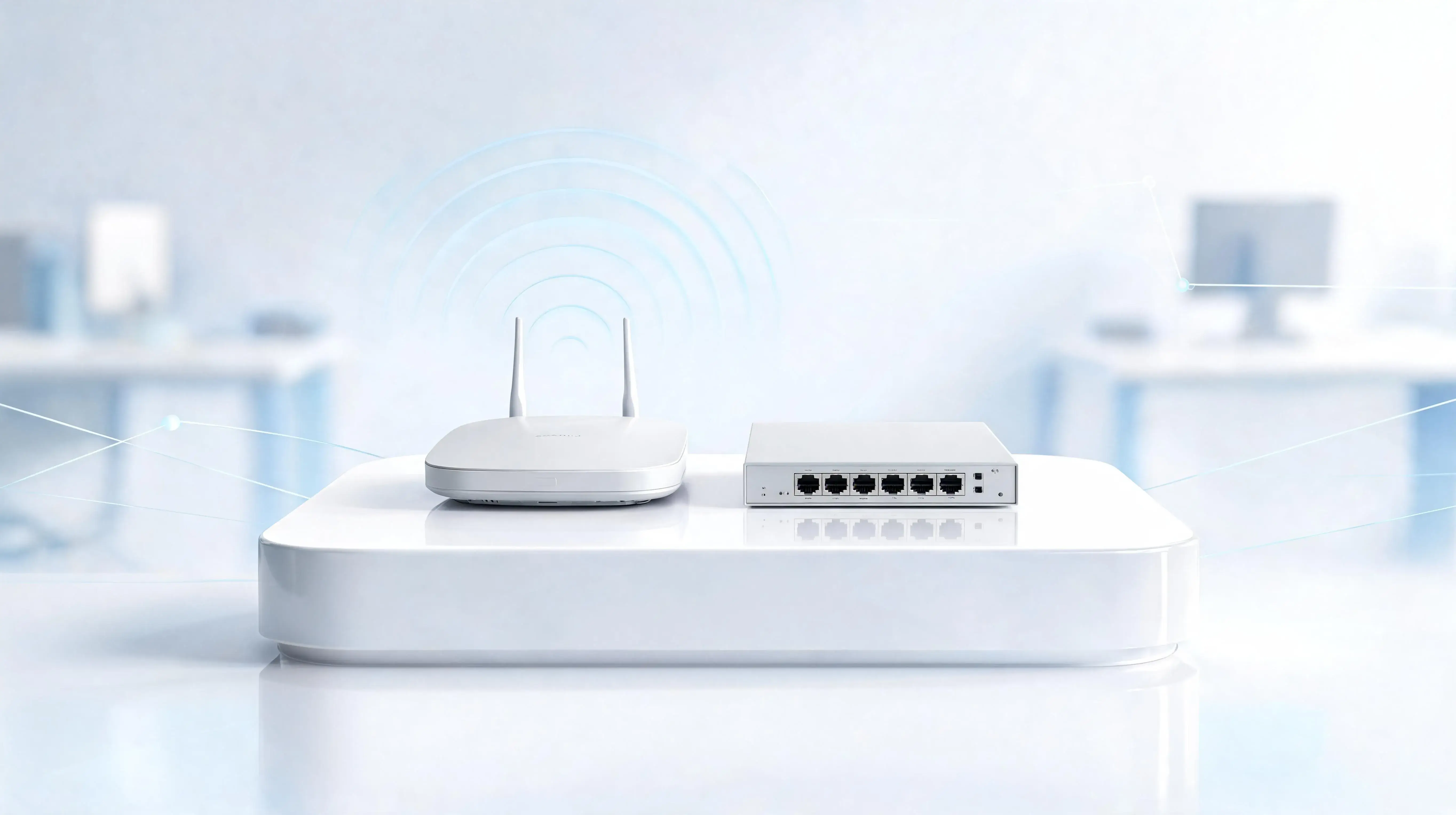 IT professional troubleshooting slow office WiFi network performance